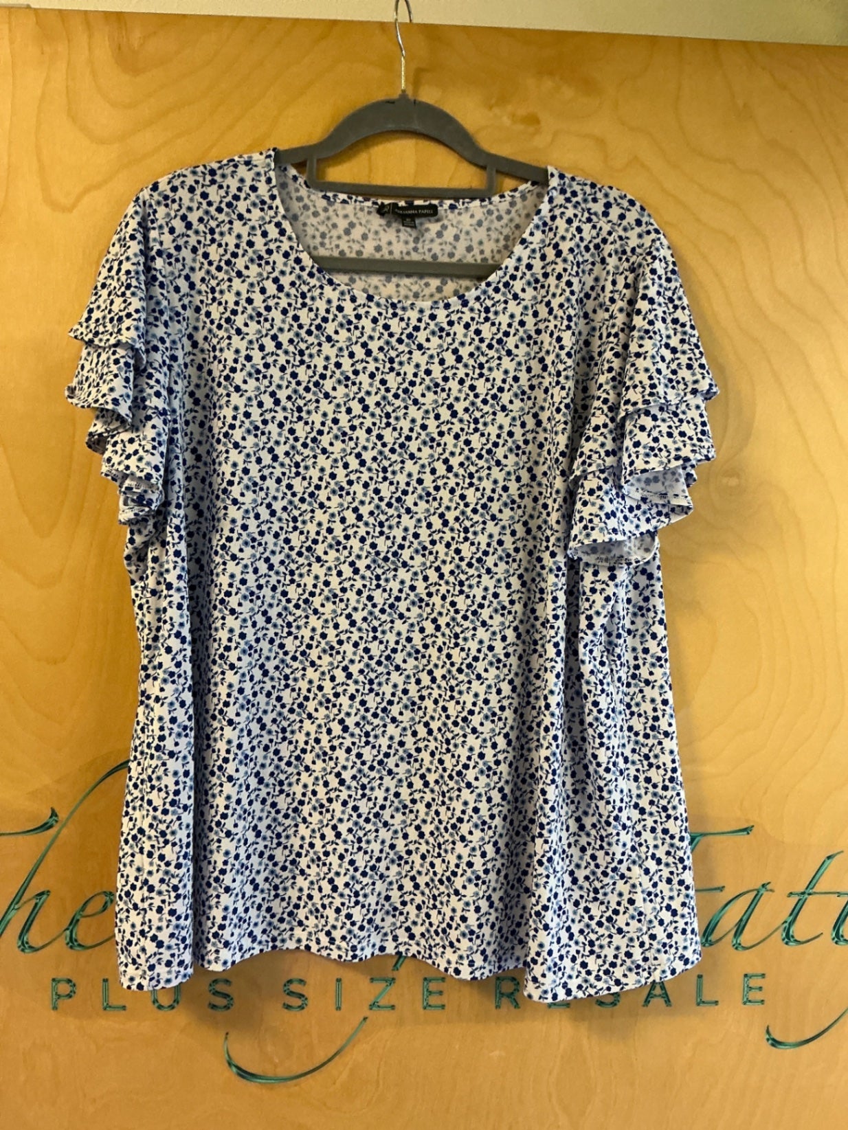 Adrianna Papell Blouse - White and navy blue - 2X