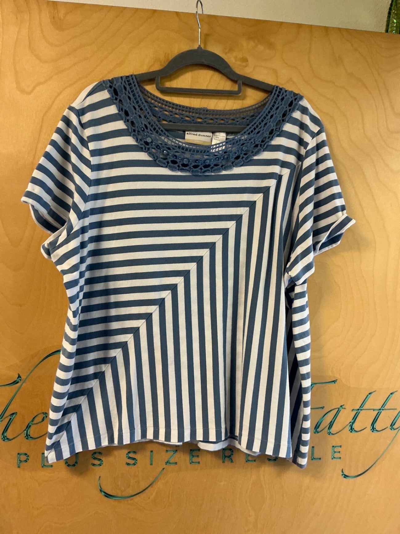 Alfred Dunner T-Shirt Blouse - Blue and White - 2X