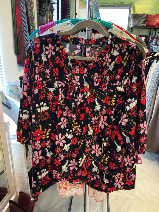 Bloomchic Blouse - Black with pink, red, white, and yellow floral pattern - 14/16