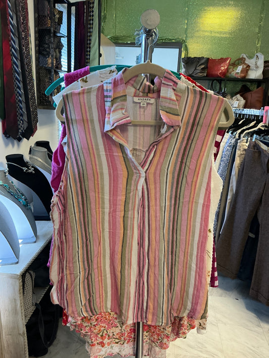 ANDREE Sleeveless Top - Pink, Green, White, Beige - 2X