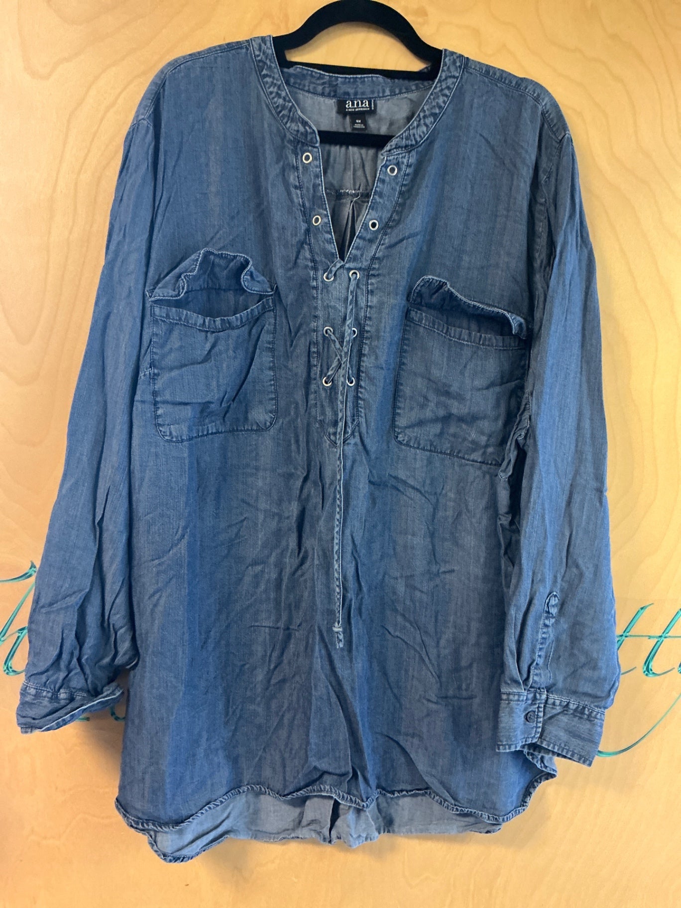 anna Denim Blouse - Blue - 5X