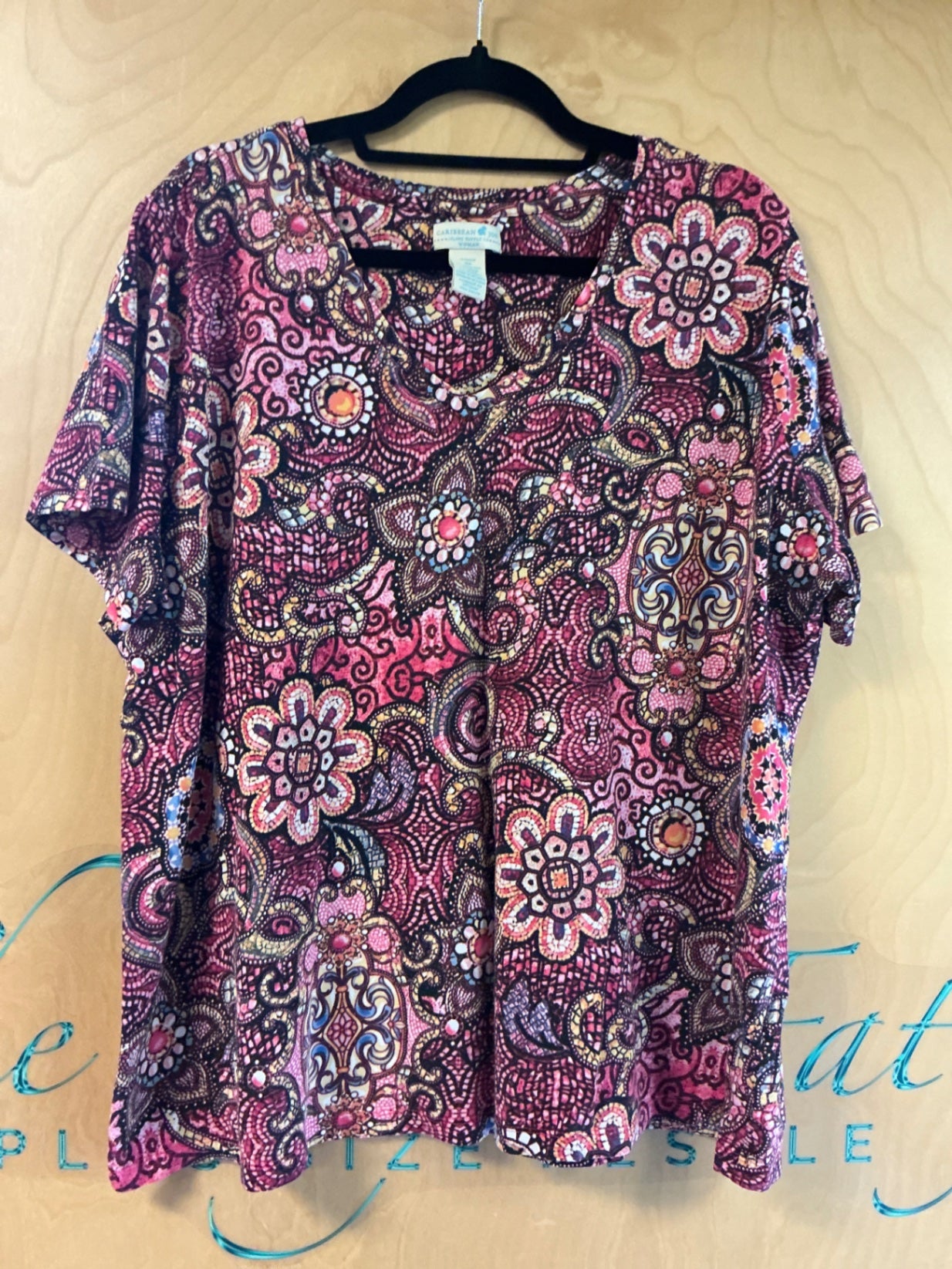 Caribbean Joe Blouse - Pink with multicolor patterns - 3X