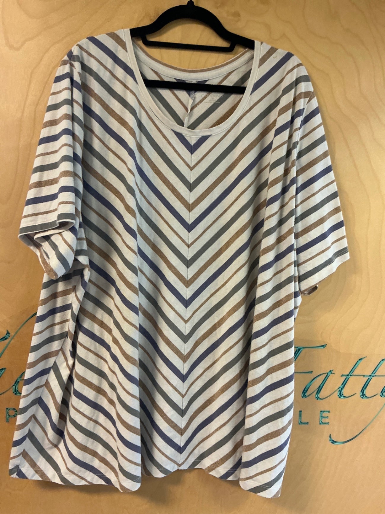 Catherine’s T-Shirt - Beige and Blue - 4X