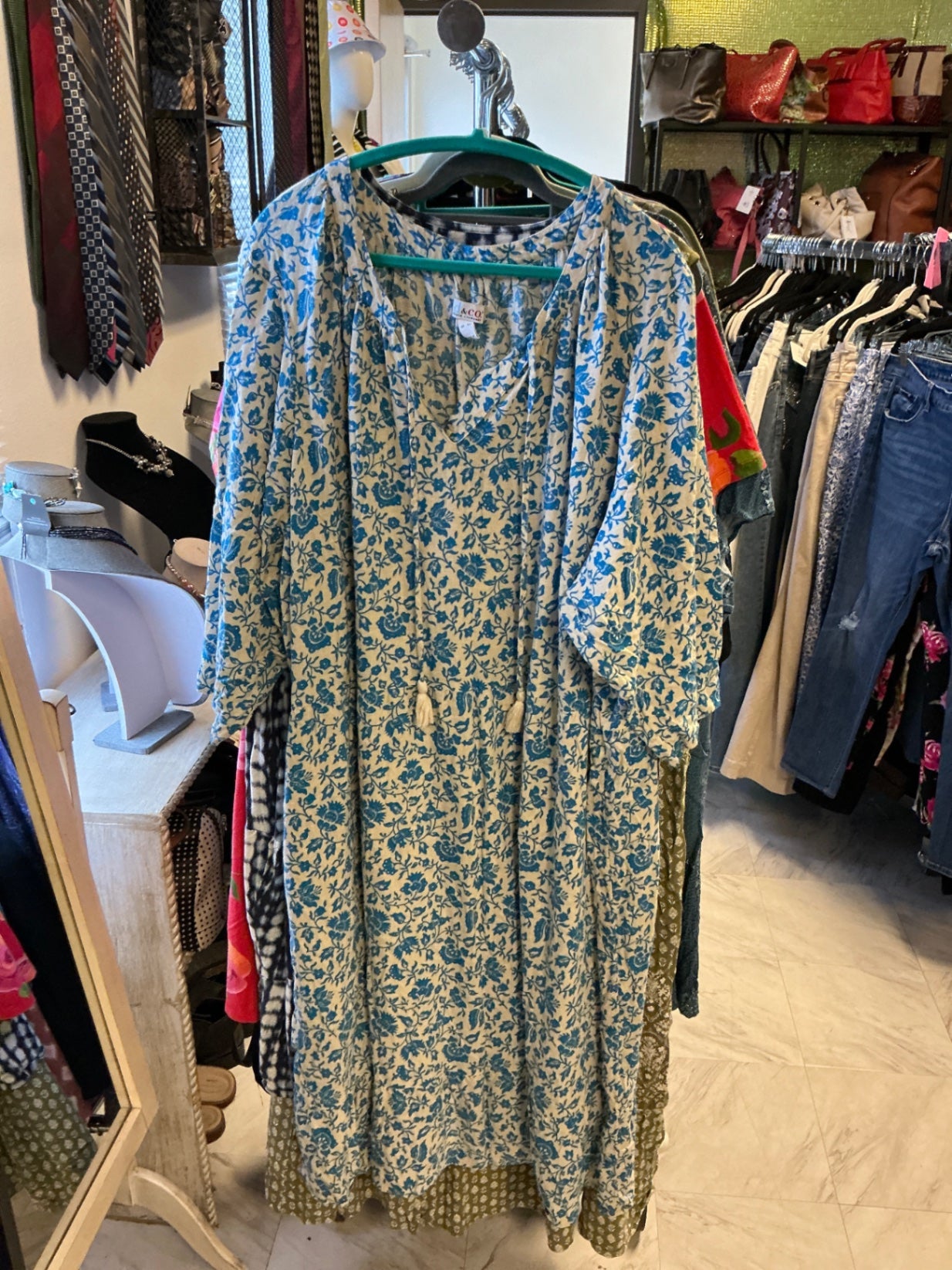 A.C.O. Layered Tunic Top - Beige and Blue - 5X