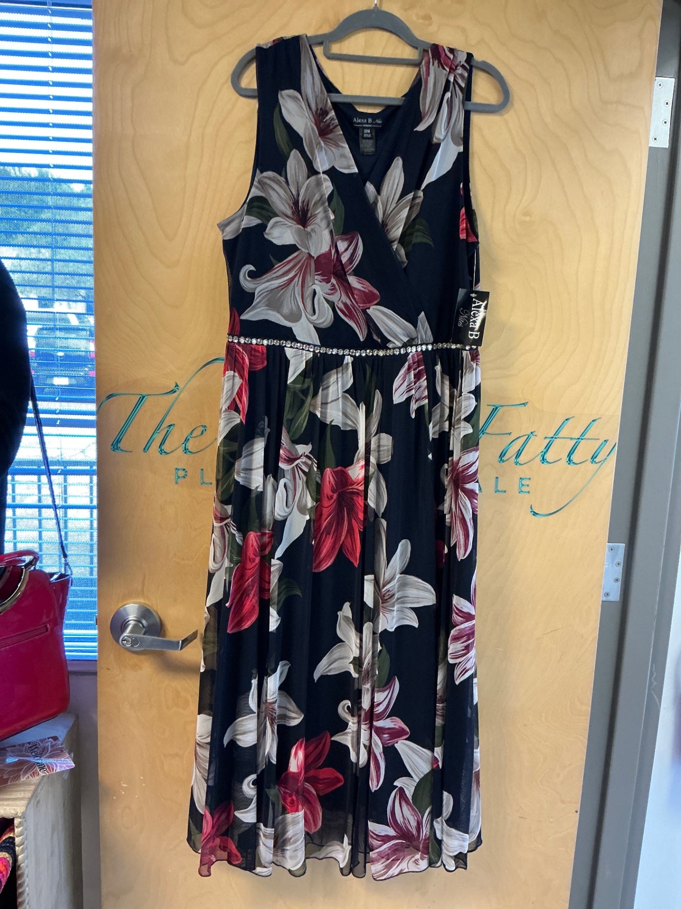 Alexa B Dress - Navy Blue with Multi-color Floral Print - 20W