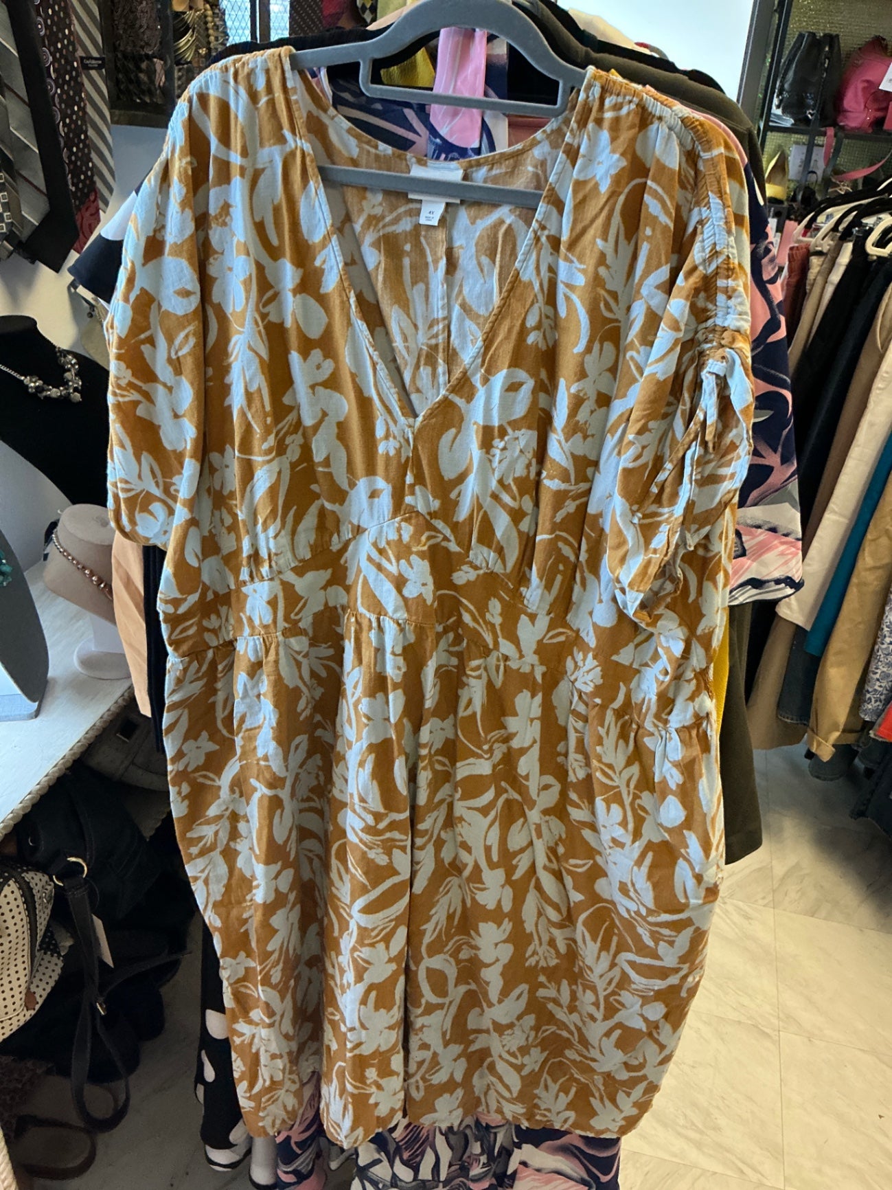 Ava & Viv Dress - Mustard yellow with white floral pattern - 4X