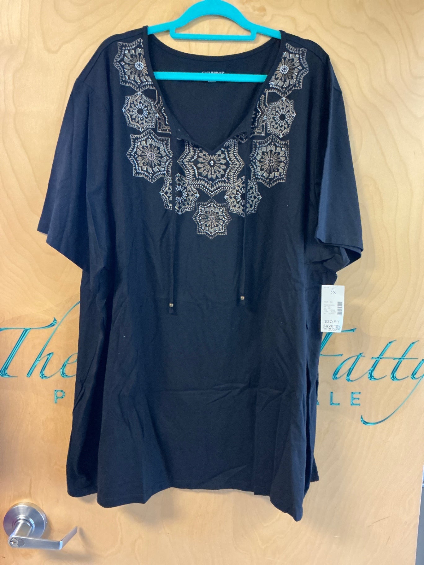 Catherines Embellished T-Shirt - Black - 5X 34/36 NWT