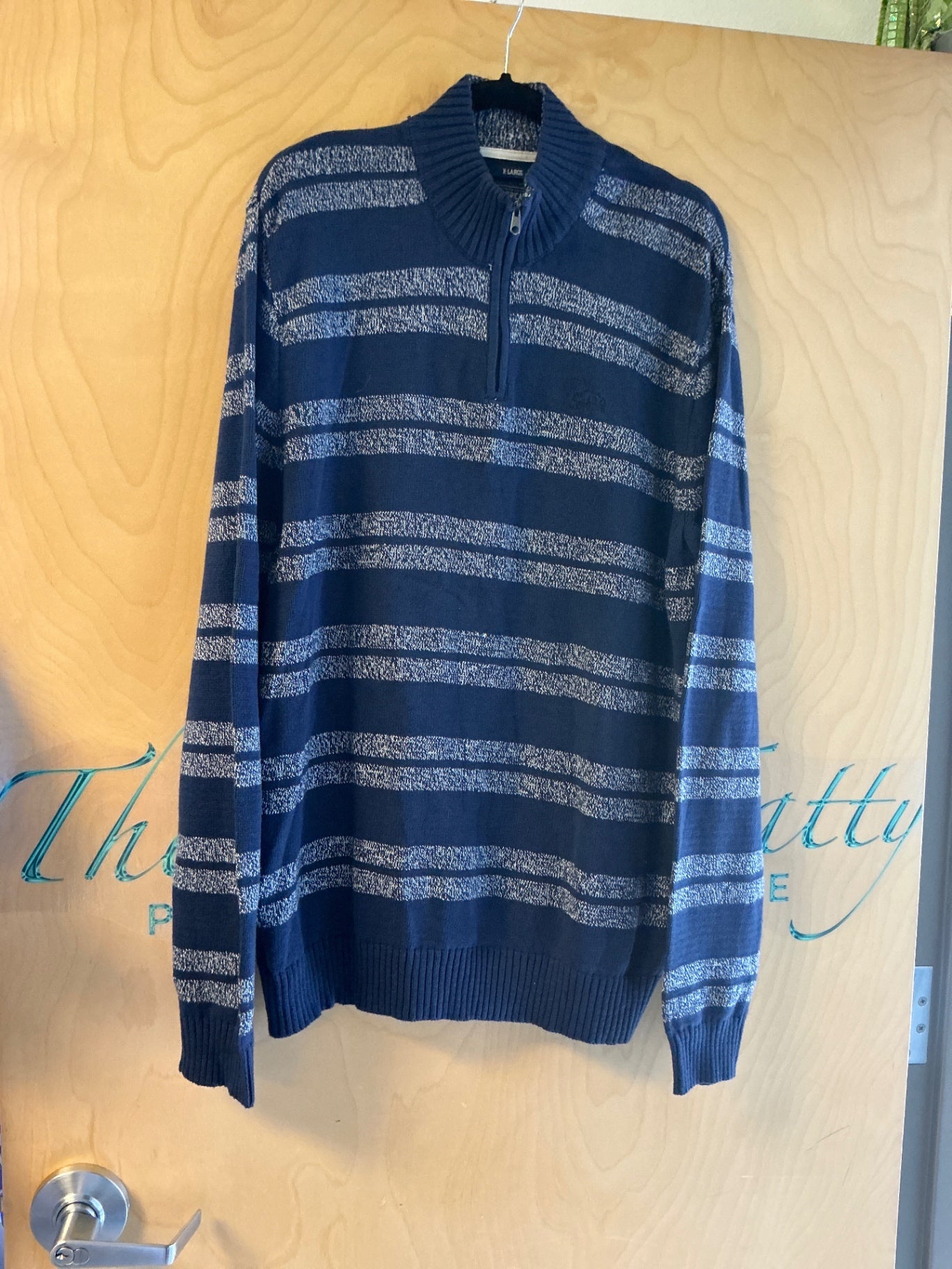 American Rag Sweater - Navy blue with light gray horizontal stripes - XL