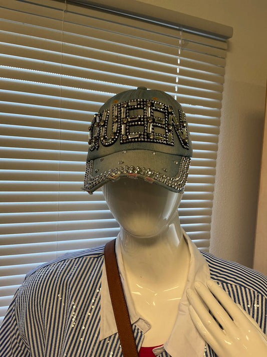 Baseball Cap - Light Blue Bedazzled QUEEN - O/S