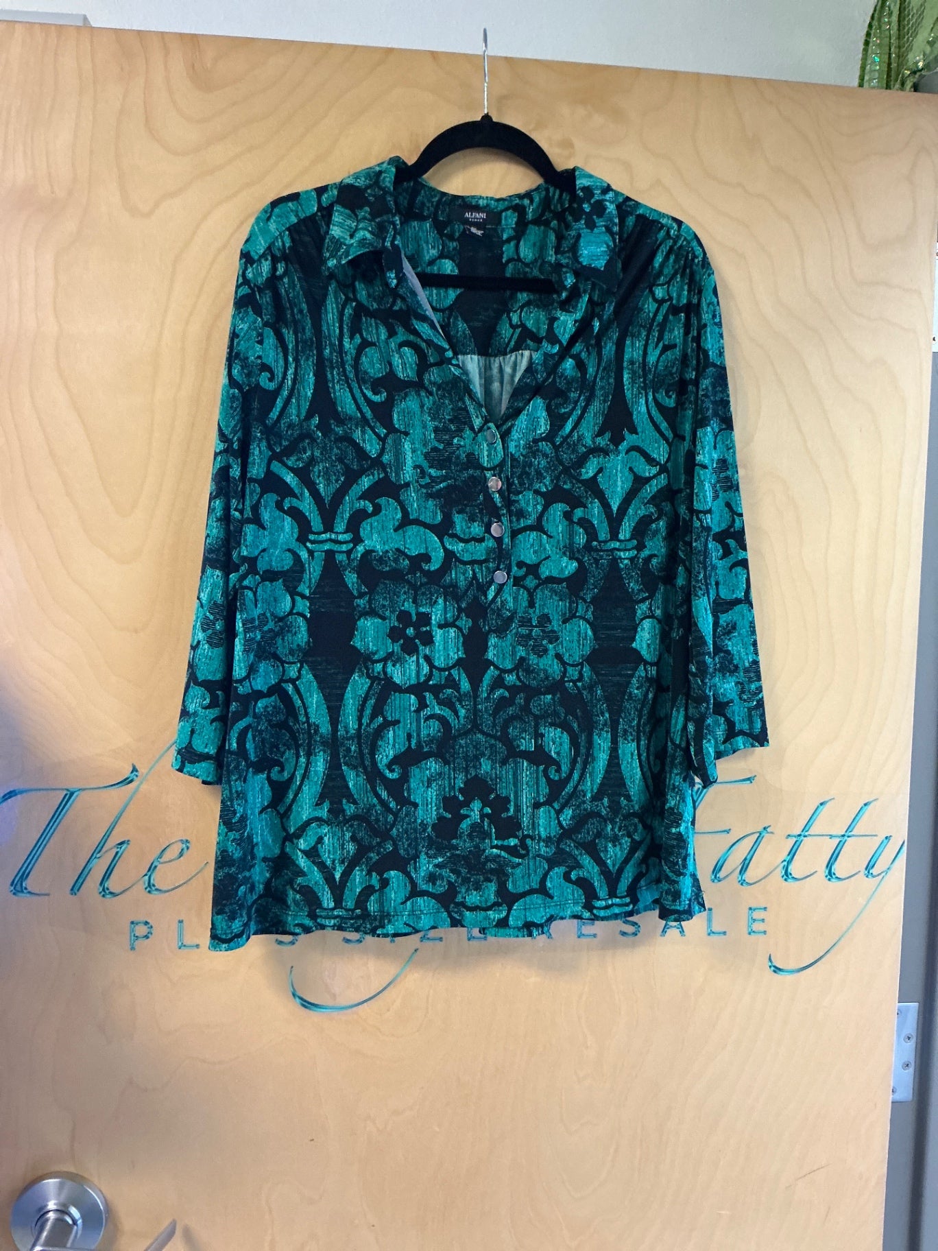 ALFANI Blouse - Teal with black pattern - 2X