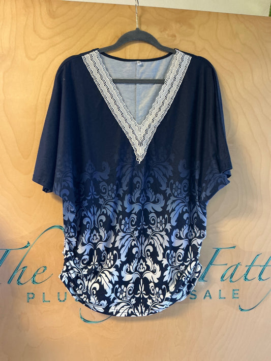 Blouse - Navy blue and white - XL