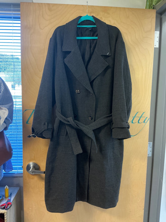 Anthropologie Wool Trench Coat - Dark Gray with a checkered pattern - 1X