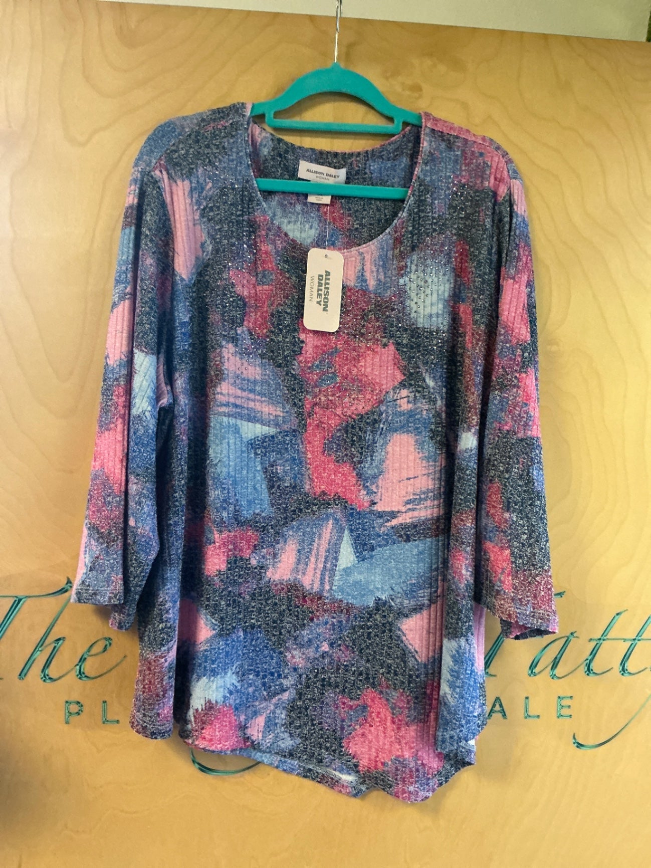 Allison Daley Blouse - Multicolor (predominantly pink, blue, black, and gray) - 3X