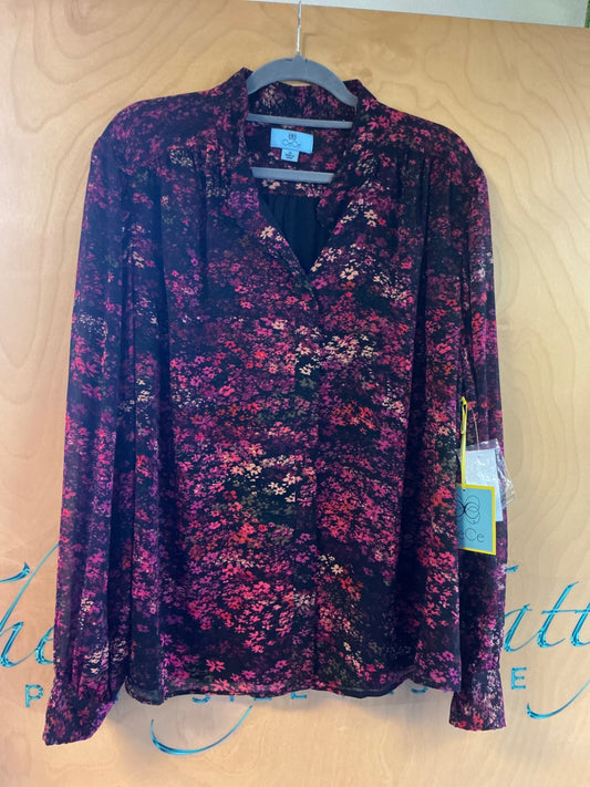 CeCe Blouse - Black with pink and red floral pattern - 3X NWT