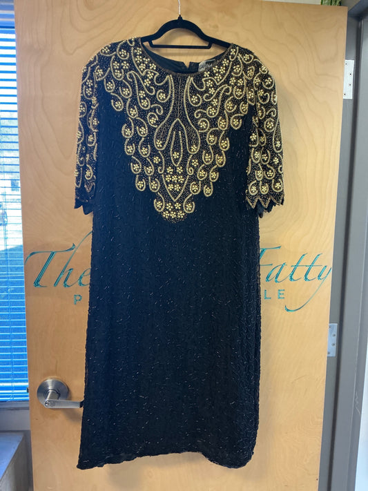 Carina Vintage Silk & Beaded Dress - Black and gold - 3X